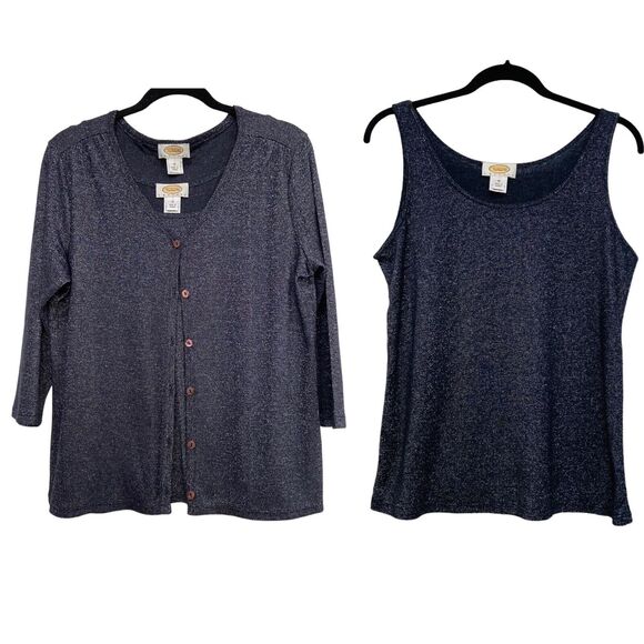 Vintage Talbots Sailor Chic Navy Metallic Top & Cardigan Sweater Set Size MP - Picture 1 of 9